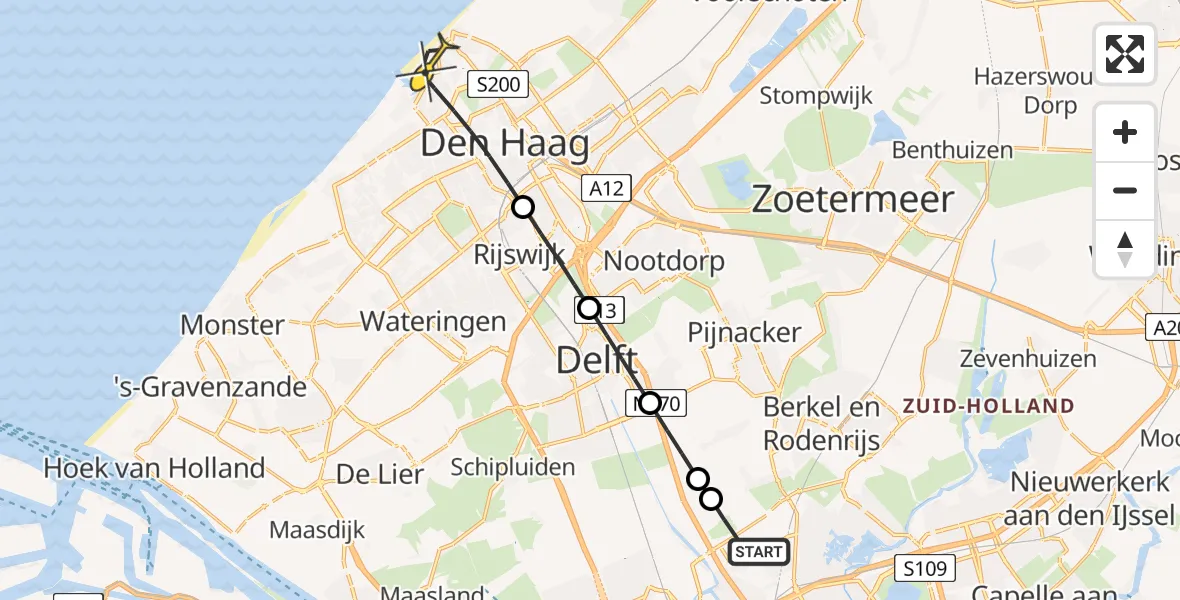 Routekaart van de vlucht: Lifeliner 2 naar Den Haag, Brandenburgbaan