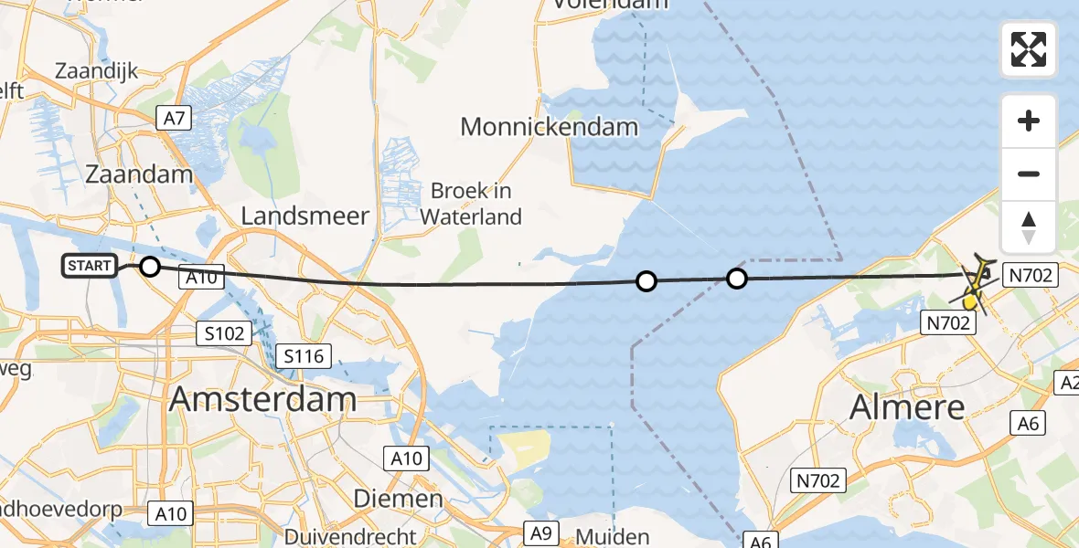 Routekaart van de vlucht: Lifeliner 1 naar Almere, Westhavenweg