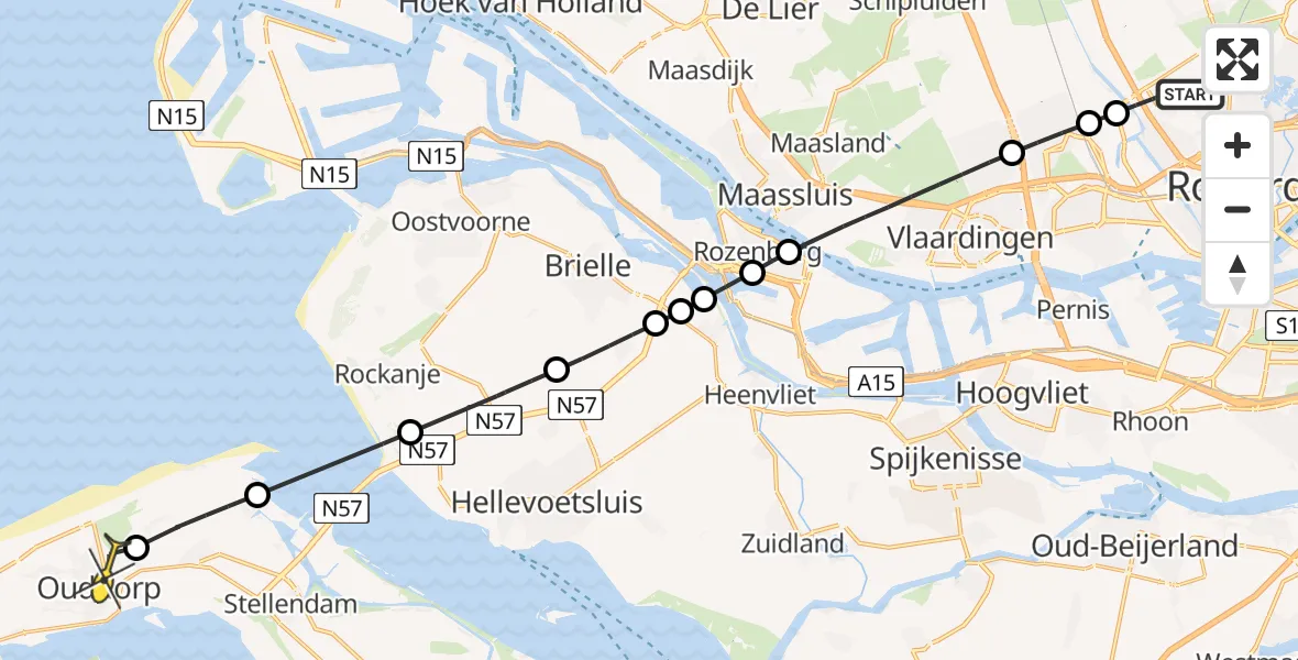 Routekaart van de vlucht: Lifeliner 2 naar Ouddorp, Achterdijk