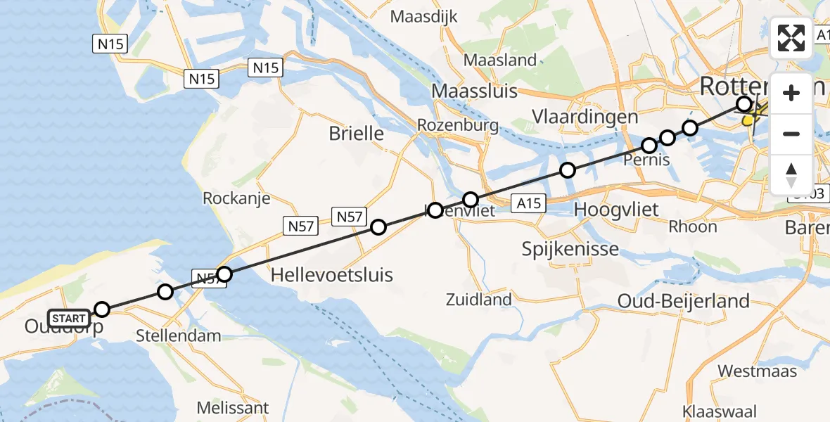 Routekaart van de vlucht: Lifeliner 2 naar Erasmus MC, Mariadijk