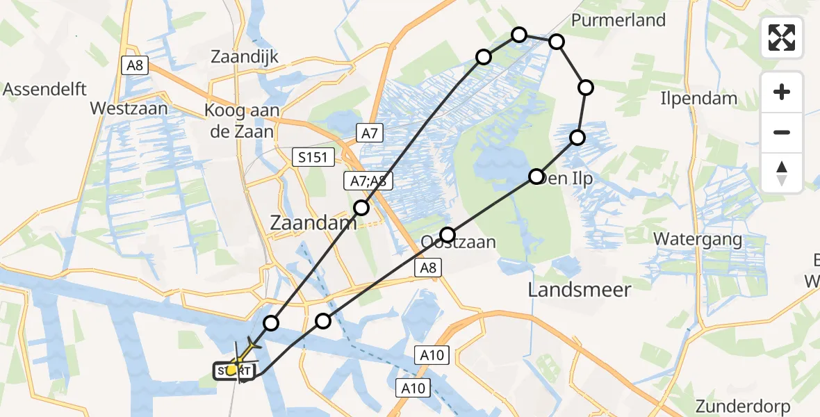 Routekaart van de vlucht: Lifeliner 1 naar Amsterdam Heliport, Hemweg