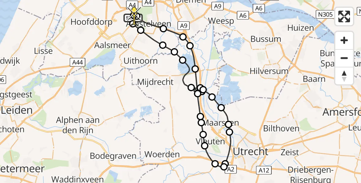 Routekaart van de vlucht: Politieheli naar Schiphol, Voltweg