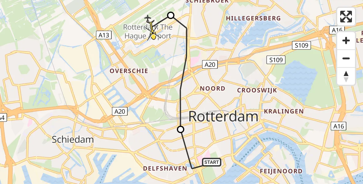 Routekaart van de vlucht: Lifeliner 2 naar Rotterdam The Hague Airport, Heemraadssingel