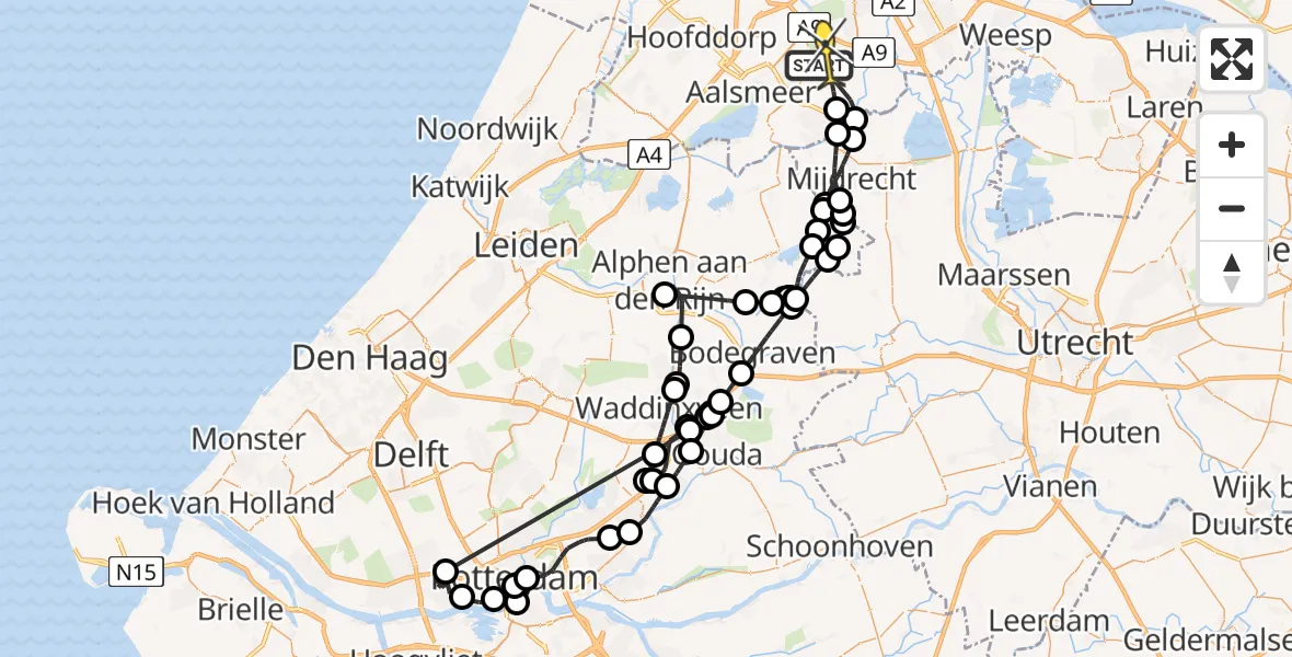 Routekaart van de vlucht: Politiehelikopter naar Amstelveen, Ringdijk BP