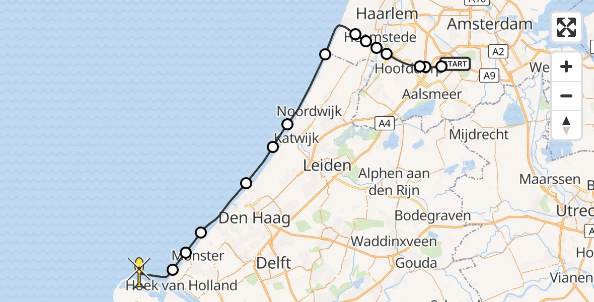 Routekaart van de vlucht: Politieheli naar Maasvlakte, Loevesteinse Randweg