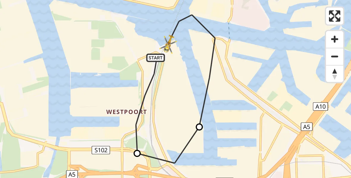Vluchtroute Traumahelikopter van Amsterdam Heliport naar Amsterdam Heliport