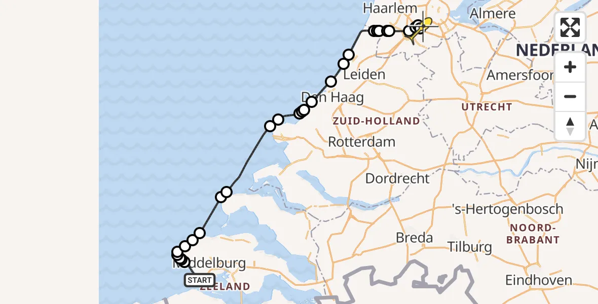 Routekaart van de vlucht: Politieheli naar Schiphol, Aalsmeer