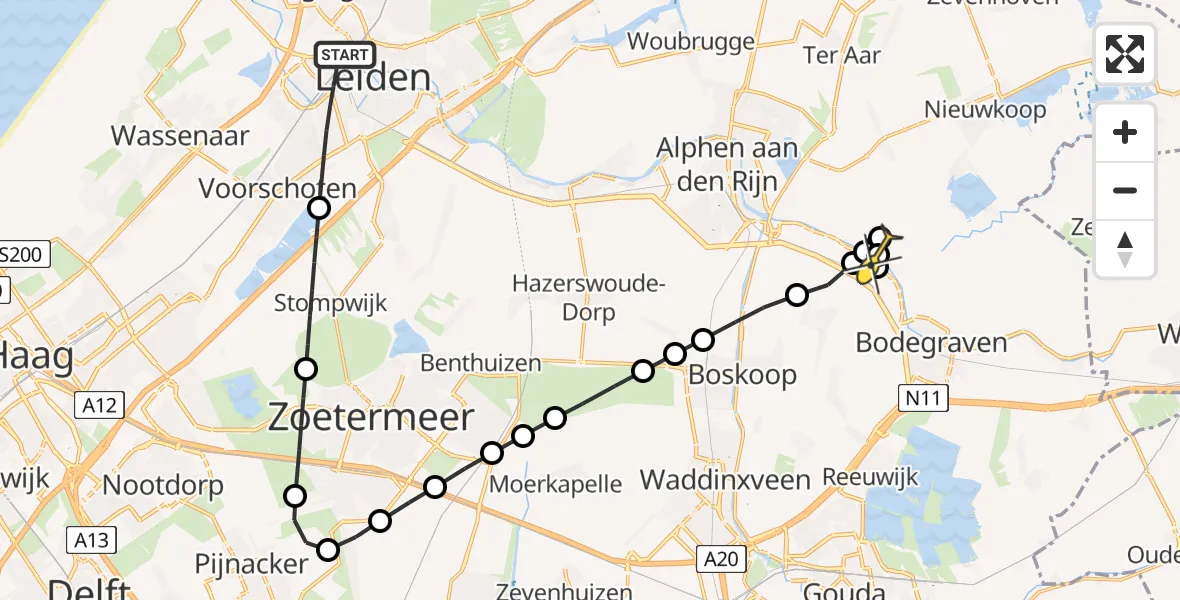 Routekaart van de vlucht: Lifeliner 2 naar Zwammerdam, Haagweg