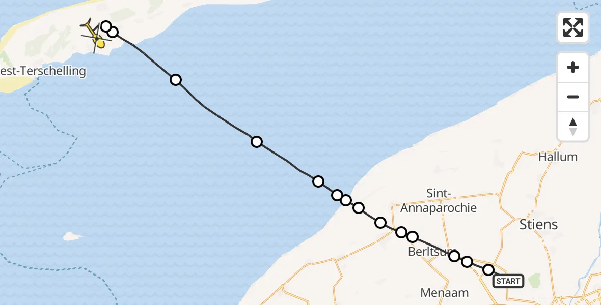 Routekaart van de vlucht: Ambulanceheli naar Midsland, Harnedyk