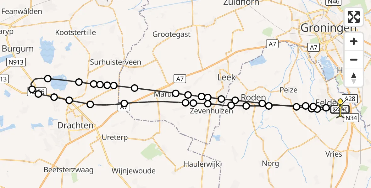 Routekaart van de vlucht: Lifeliner 4 naar Groningen Airport Eelde, Molenweg