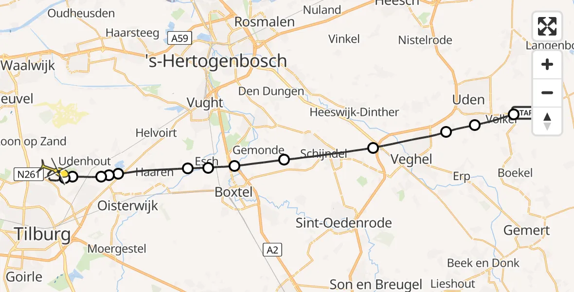 Routekaart van de vlucht: Lifeliner 3 naar Tilburg, Berkenweg