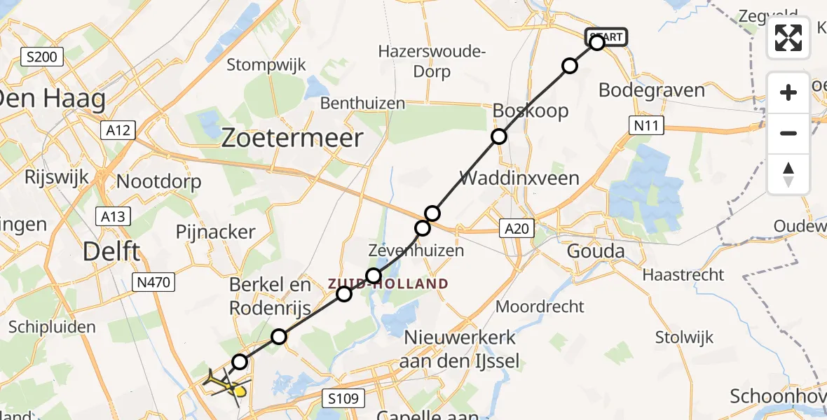 Routekaart van de vlucht: Lifeliner 2 naar Rotterdam The Hague Airport, J.C. Hoogendoornlaan