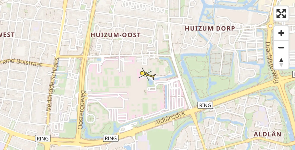 Vluchtroute Ambulancehelikopter van Leeuwarden naar Leeuwarden