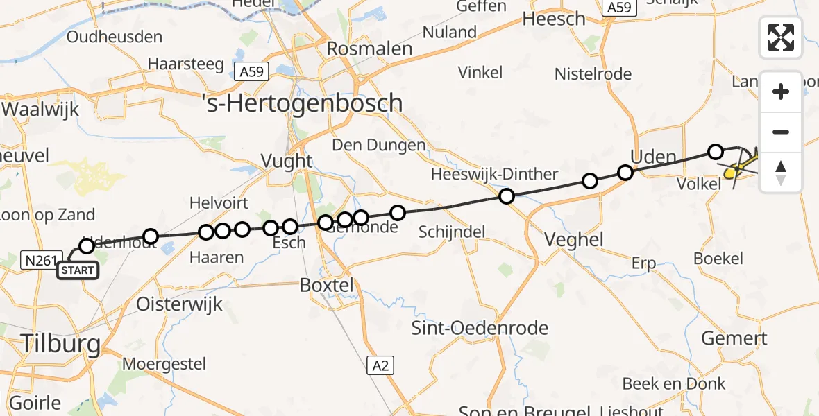 Routekaart van de vlucht: Lifeliner 3 naar Vliegbasis Volkel, Vijfhuizen