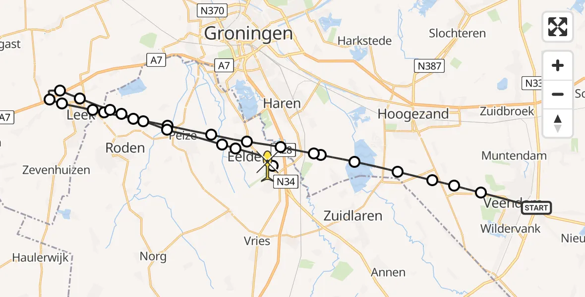 Routekaart van de vlucht: Lifeliner 4 naar Groningen Airport Eelde, Julianalaan