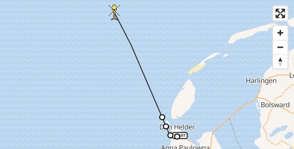 Vluchtroute Kustwachthelikopter van Vliegveld De Kooy naar 