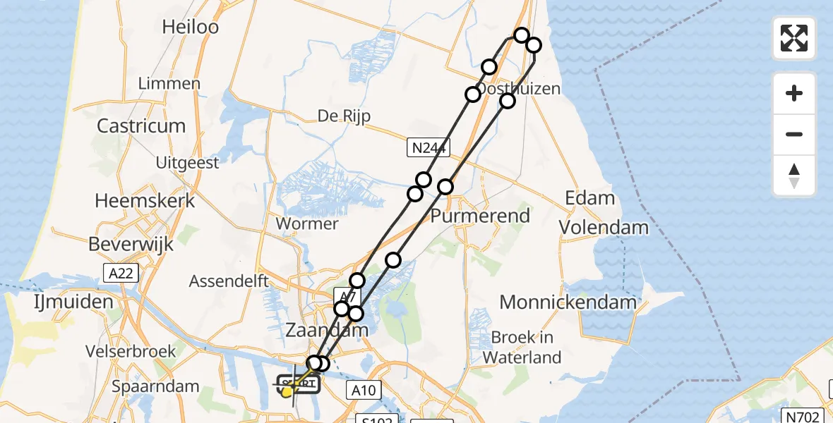 Routekaart van de vlucht: Lifeliner 1 naar Amsterdam Heliport, Hemweg