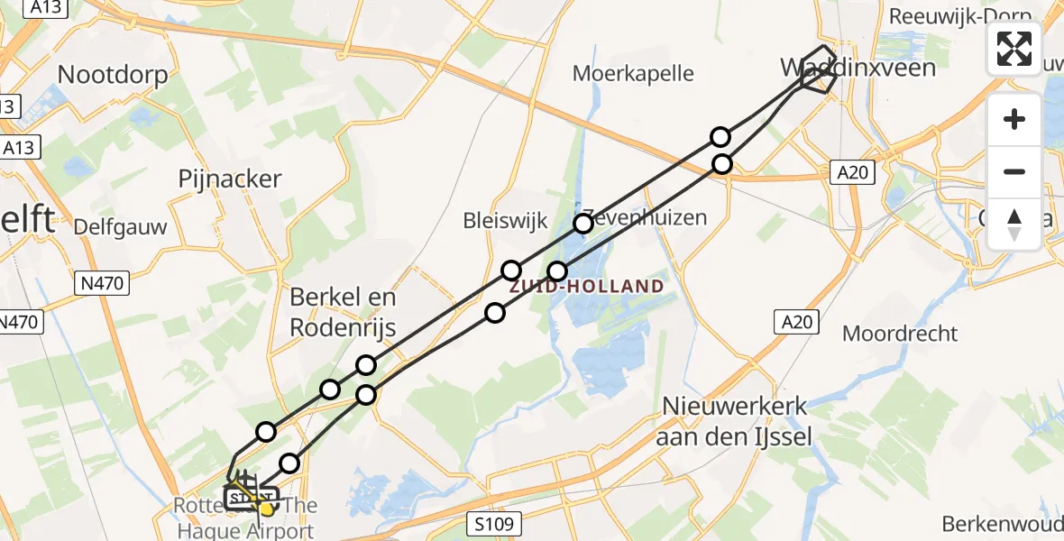 Routekaart van de vlucht: Lifeliner 2 naar Rotterdam The Hague Airport, A16 Rotterdam