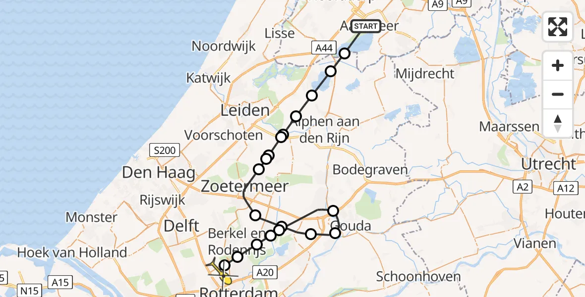 Routekaart van de vlucht: Politieheli naar Rotterdam The Hague Airport, Uiterweg