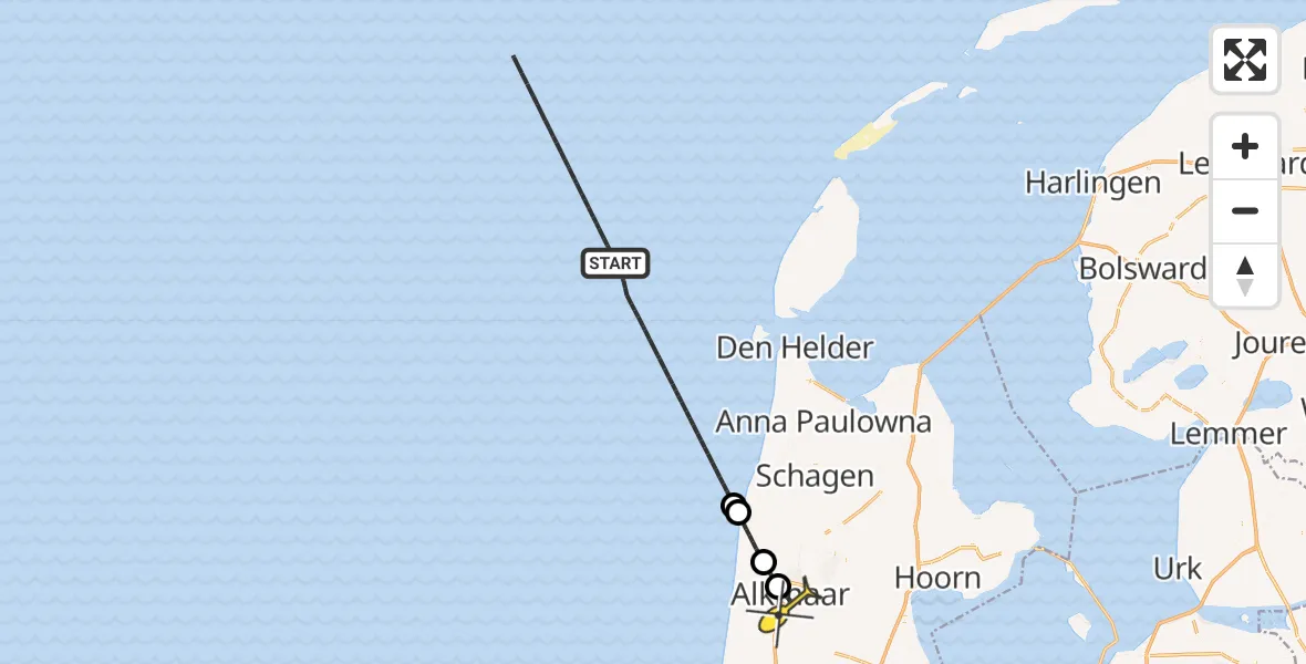 Routekaart van de vlucht: Kustwachthelikopter naar Alkmaar, Parelweg