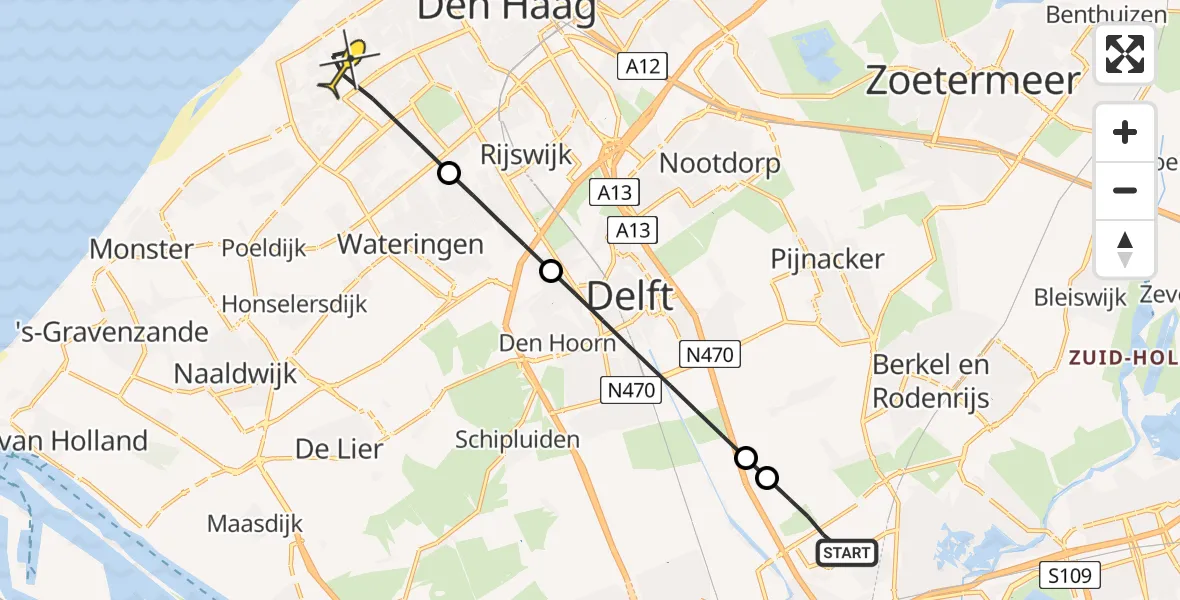 Routekaart van de vlucht: Lifeliner 2 naar Den Haag, KPN