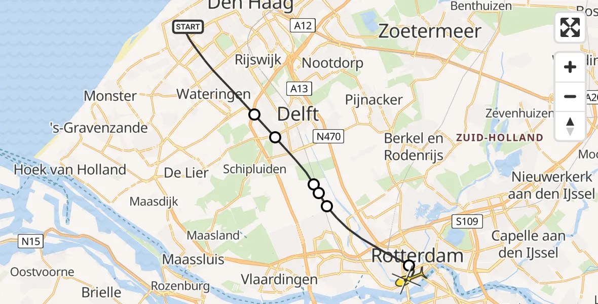 Routekaart van de vlucht: Lifeliner 2 naar Erasmus MC, Laan van Vredestein