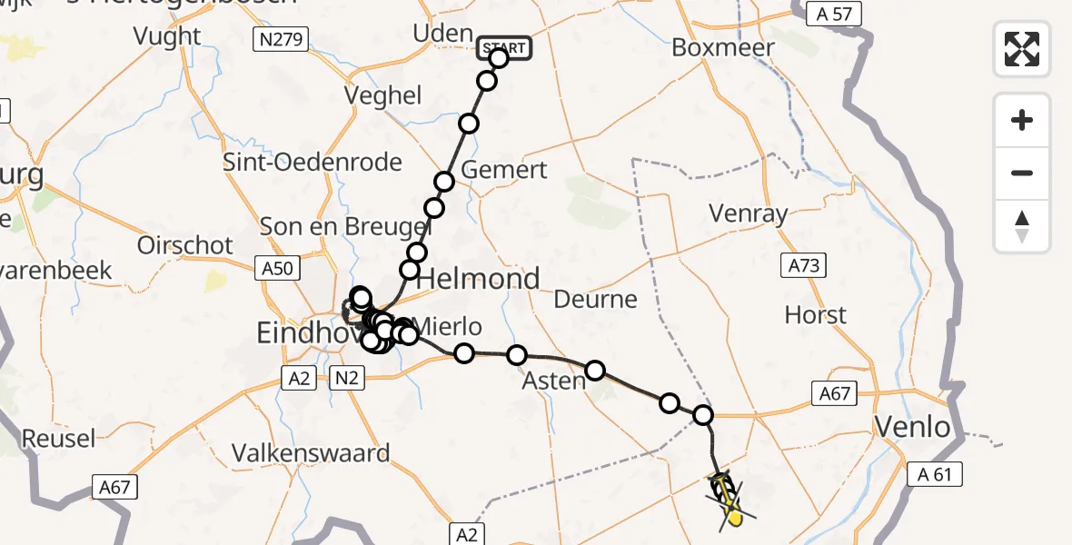 Routekaart van de vlucht: Politieheli naar Egchel, Oosterheidestraat