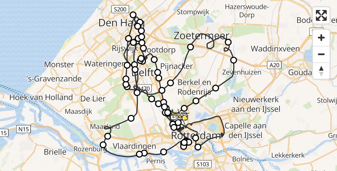 Routekaart van de vlucht: Politiehelikopter naar Rotterdam The Hague Airport, Brandenburgbaan
