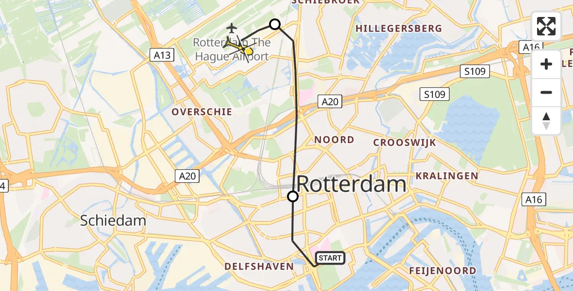 Routekaart van de vlucht: Lifeliner 2 naar Rotterdam The Hague Airport, Nieuwe Binnenweg