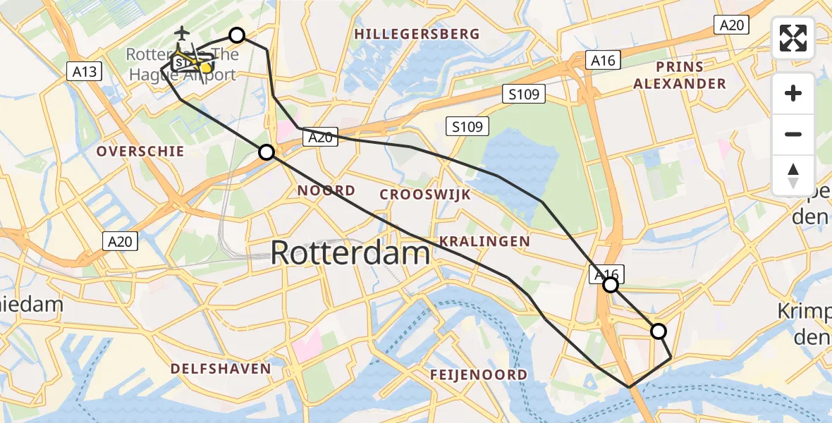 Routekaart van de vlucht: Lifeliner 2 naar Rotterdam The Hague Airport, Van der Duijn van Maasdamweg