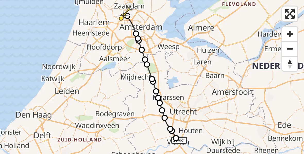 Routekaart van de vlucht: Lifeliner 1 naar Amsterdam Heliport, Ringdijk