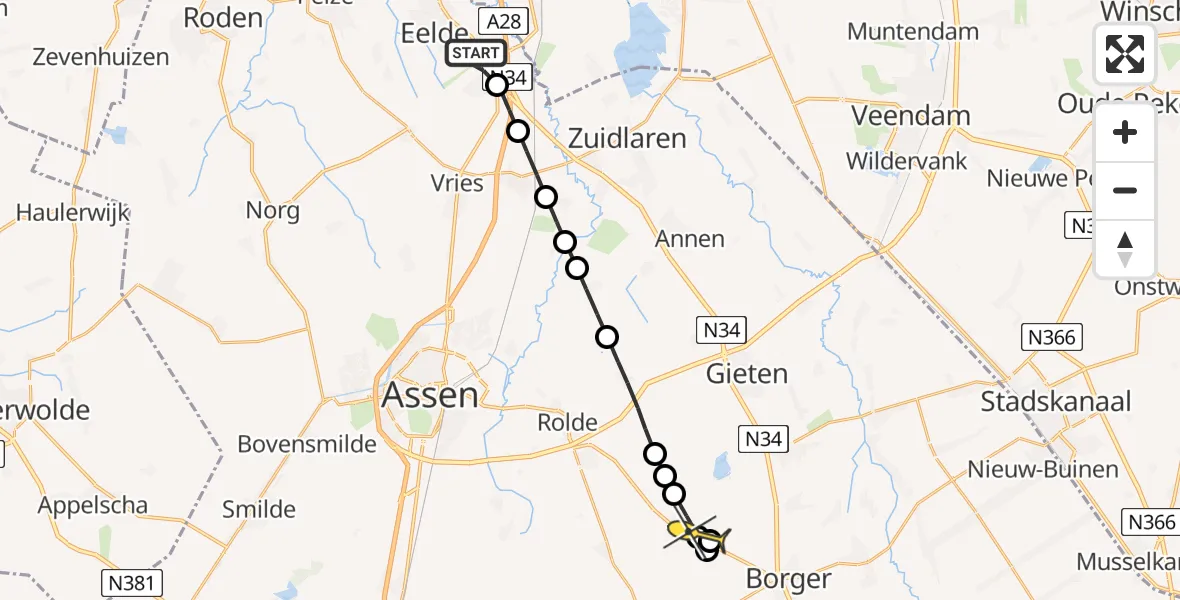 Routekaart van de vlucht: Lifeliner 4 naar Drouwen, Vissersweg