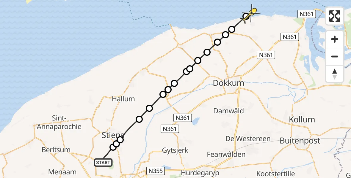 Routekaart van de vlucht: Ambulanceheli naar Nes, Keegsdijkje