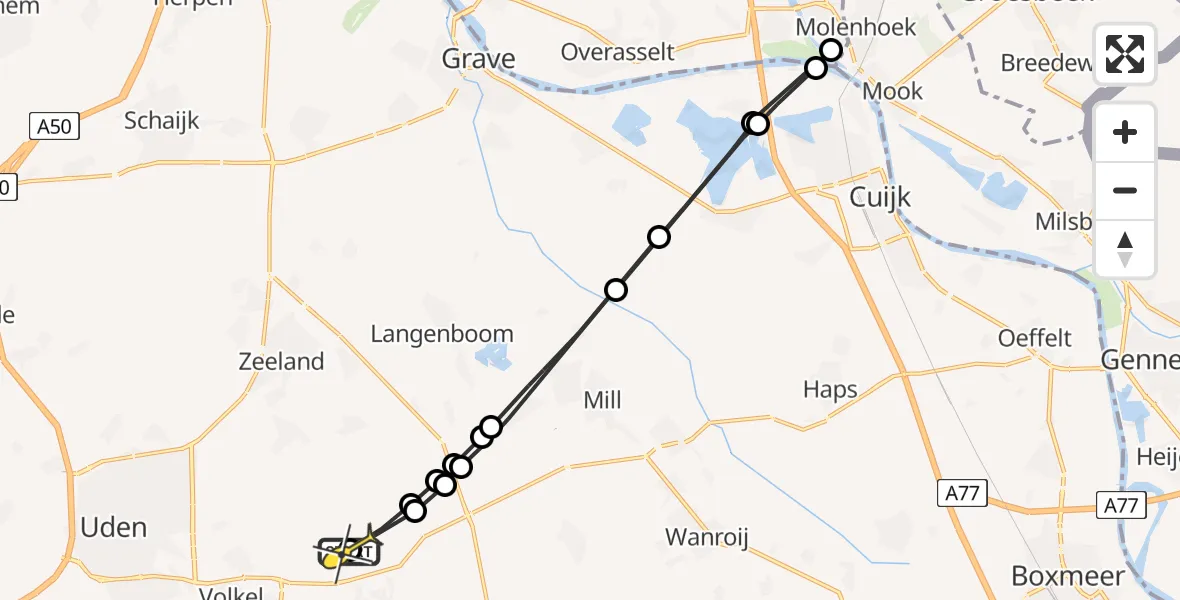 Routekaart van de vlucht: Lifeliner 3 naar Vliegbasis Volkel, Zeelandsedijk