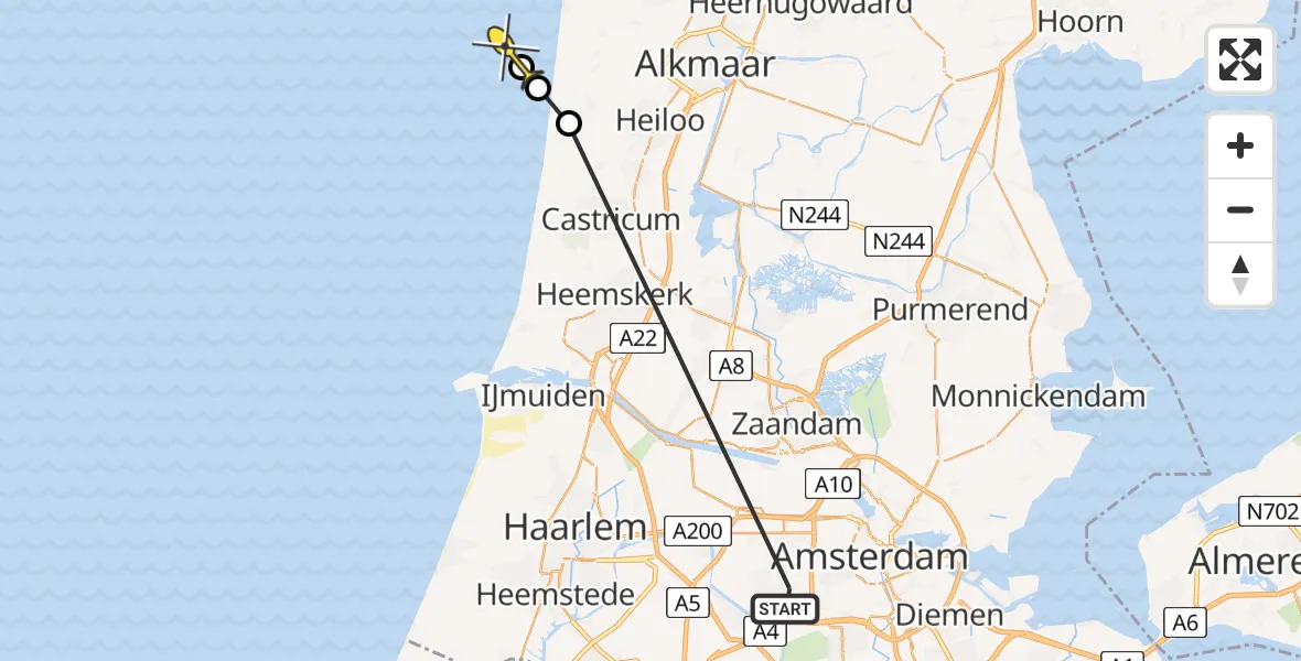 Vluchtroute Politiehelikopter van Amsterdam naar 