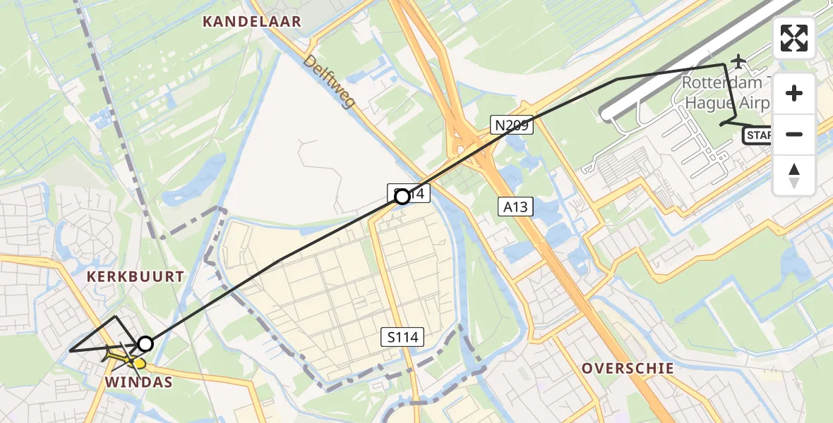 Routekaart van de vlucht: Lifeliner 2 naar Schiedam, Kalixfors