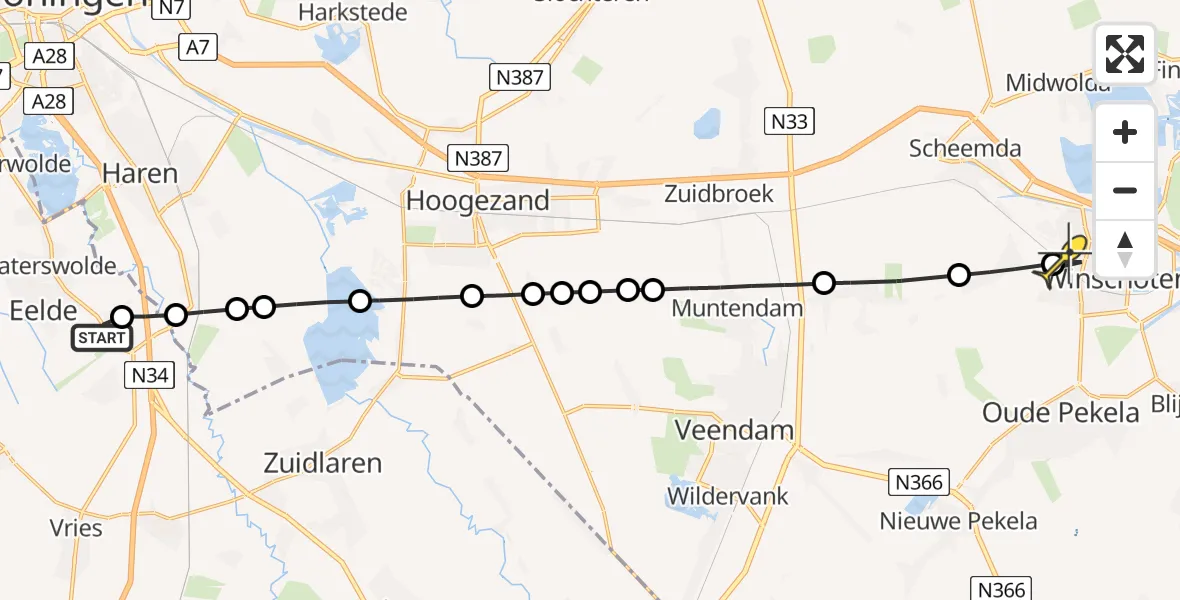 Routekaart van de vlucht: Lifeliner 4 naar Winschoten, Oosterbroek