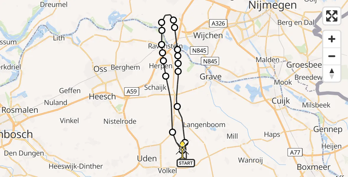 Routekaart van de vlucht: Lifeliner 3 naar Vliegbasis Volkel, Millsebaan