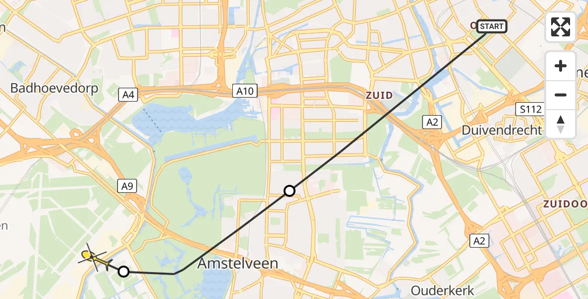 Routekaart van de vlucht: Politieheli naar Schiphol, Kastelenstraat