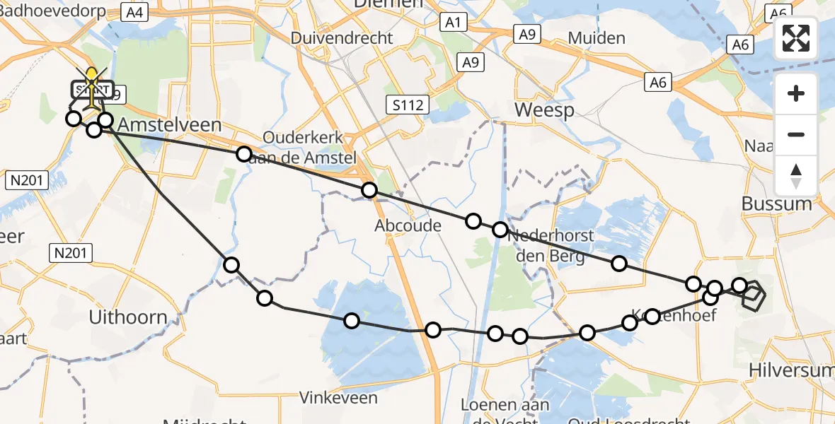Vluchtroute Politiehelikopter van Schiphol naar Schiphol