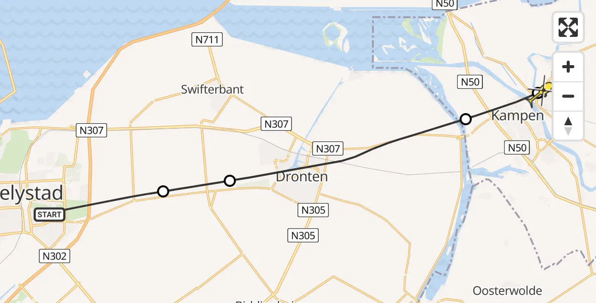 Routekaart van de vlucht: Lifeliner 1 naar IJsselmuiden, Hanzeweg