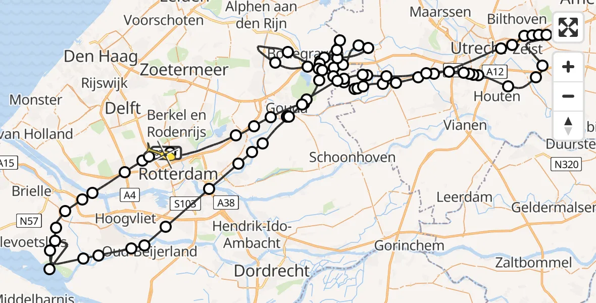 Routekaart van de vlucht: Politiehelikopter naar Rotterdam The Hague Airport, Arolsenplein