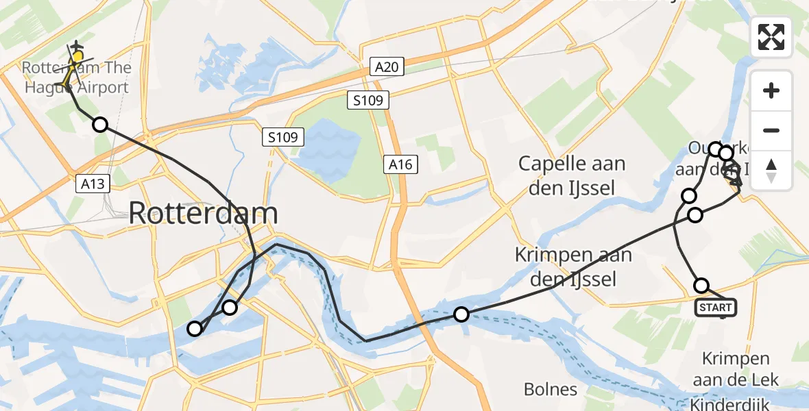Routekaart van de vlucht: Politiehelikopter naar Rotterdam The Hague Airport, N210 Parallelweg