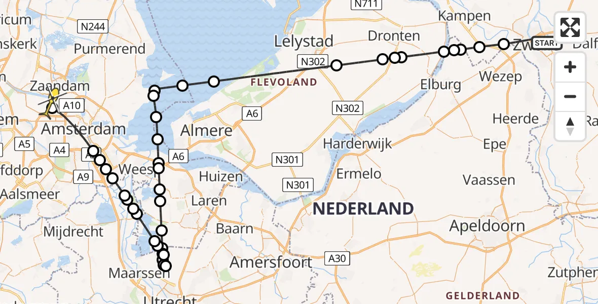 Routekaart van de vlucht: Lifeliner 1 naar Amsterdam Heliport, Boerendanserdijk