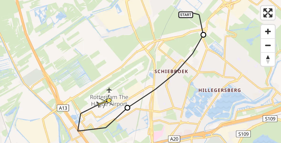 Routekaart van de vlucht: Lifeliner 2 naar Rotterdam The Hague Airport, Clara Wichmannpad