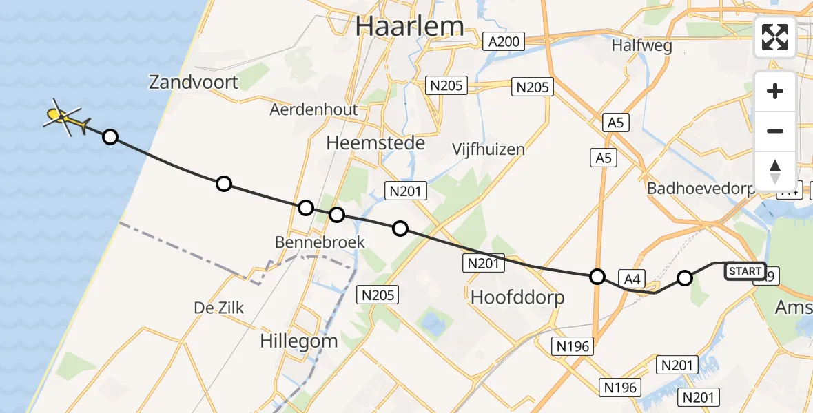 Routekaart van de vlucht: Politieheli naar Loevesteinse Randweg