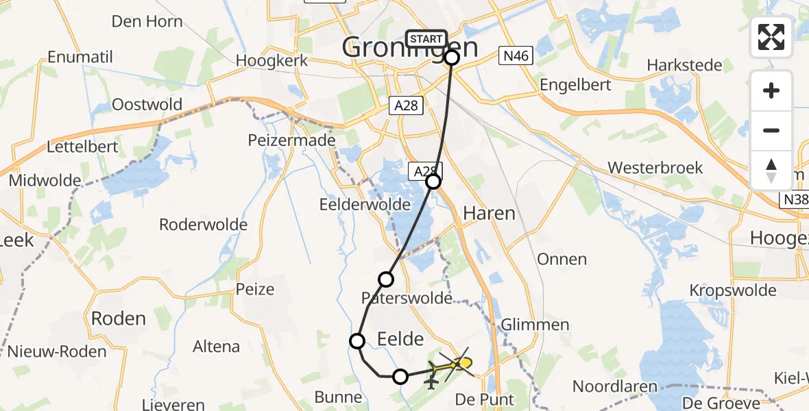Routekaart van de vlucht: Lifeliner 4 naar Groningen Airport Eelde, Agunnarydweg