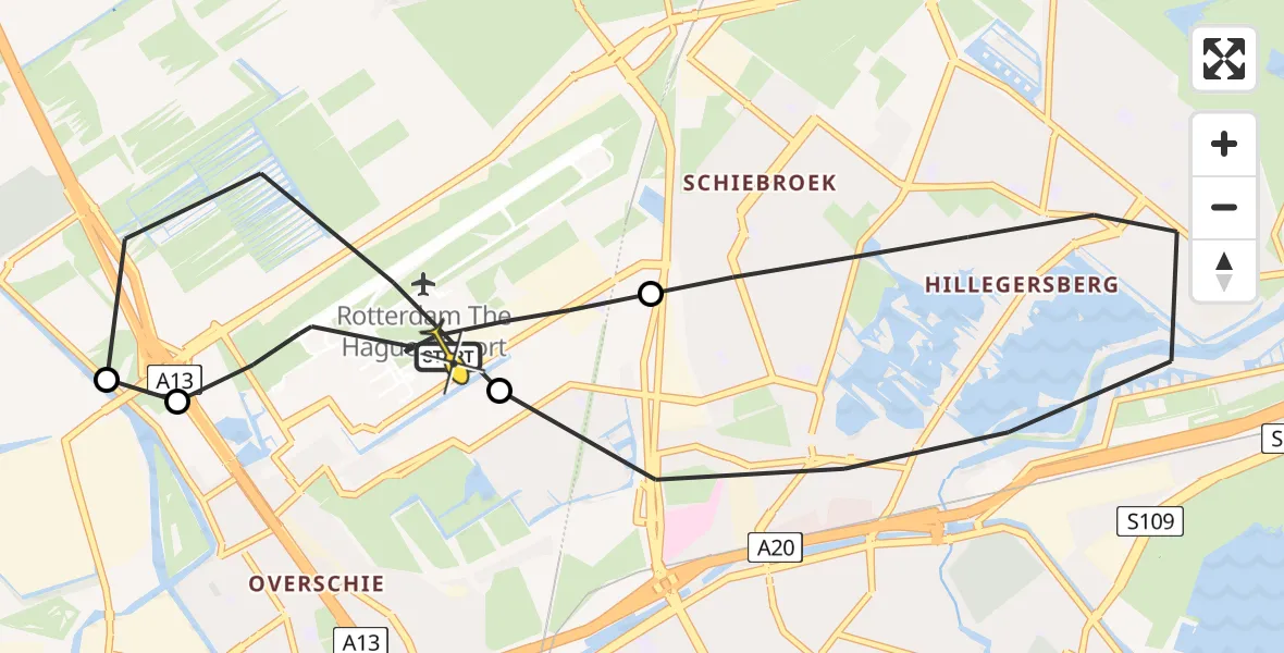 Routekaart van de vlucht: Lifeliner 2 naar Rotterdam The Hague Airport, Wilgenplaslaan