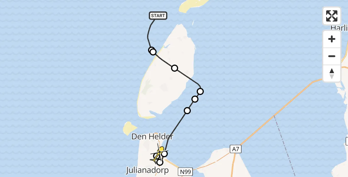 Routekaart van de vlucht: Kustwachthelikopter naar Vliegveld De Kooy, Luchthavenweg