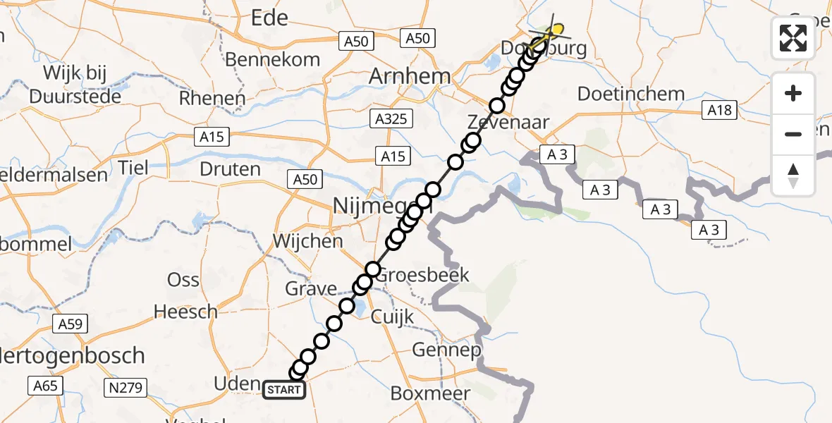 Routekaart van de vlucht: Lifeliner 3 naar Doesburg, Zeelandsedijk